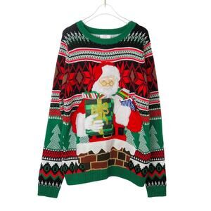 Holiday Time Santa Ugly Christmas Sweater Knit Drink Pocket Medium Unisex Funny